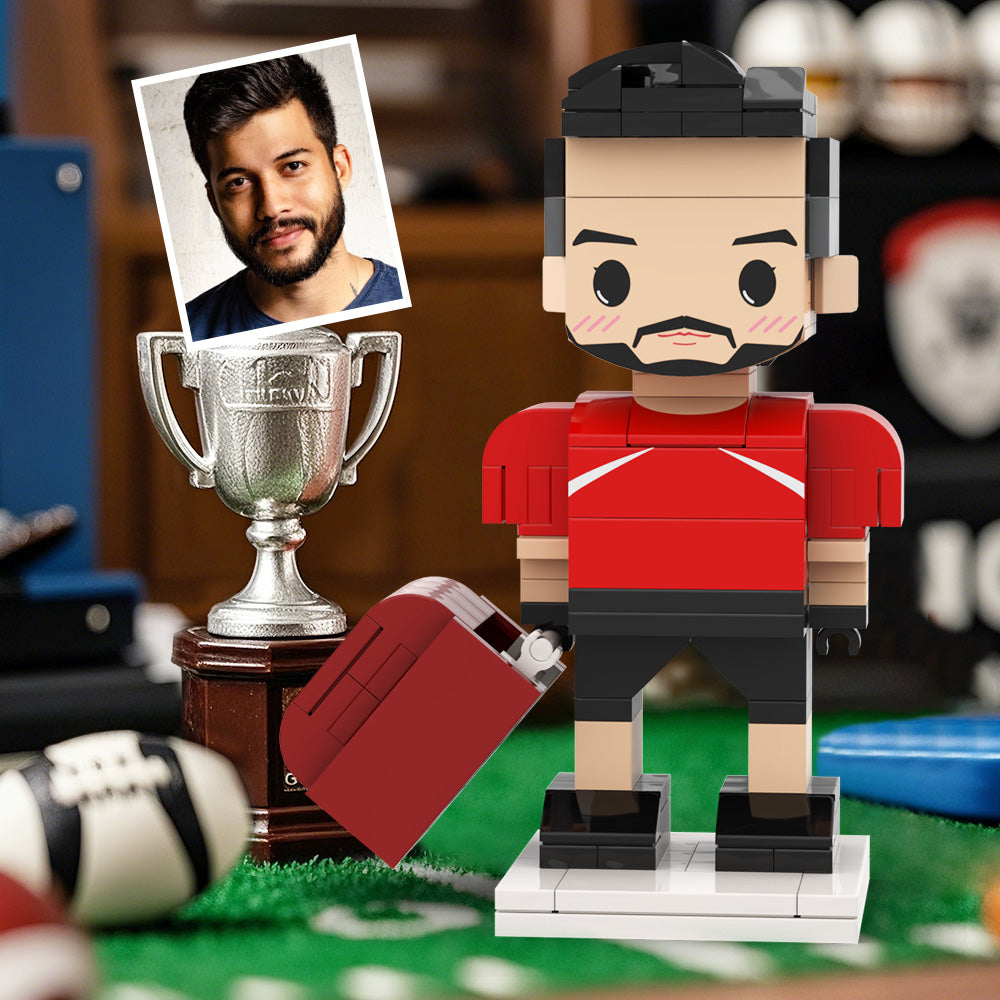 Customized Head Brick Figure American Football Player Holding Helmets Ready to Participate in The Game Occupational Gift