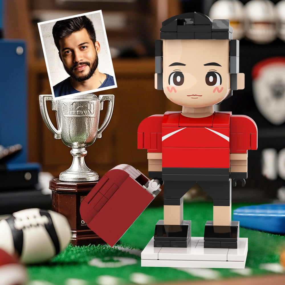 Customized Head Brick Figure American Football Player Holding Helmets Ready to Participate in The Game Occupational Gift