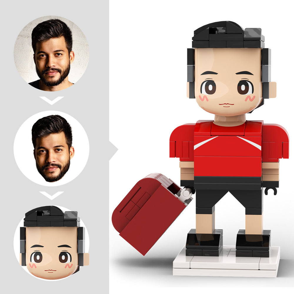 Customized Head Brick Figure American Football Player Holding Helmets Ready to Participate in The Game Occupational Gift