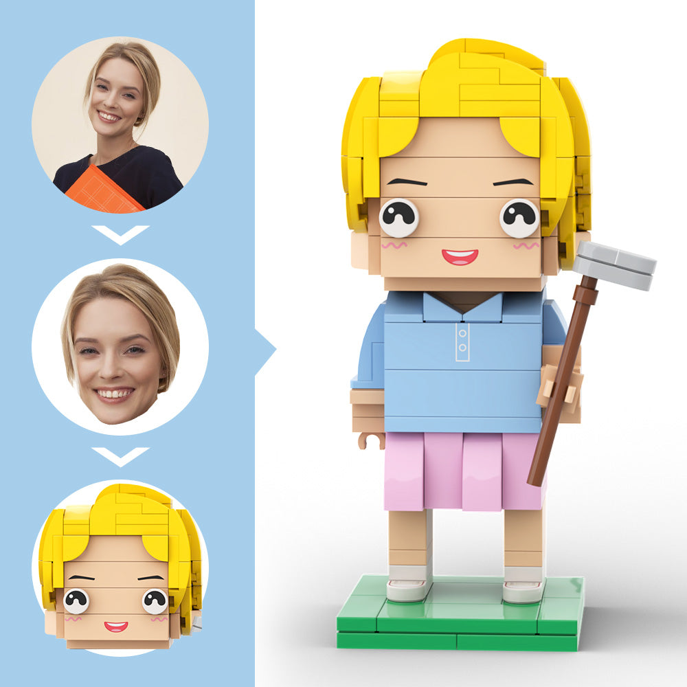 Customized Head Couple Playing Golf Brick Figure with Engraved Text Occupational Gift