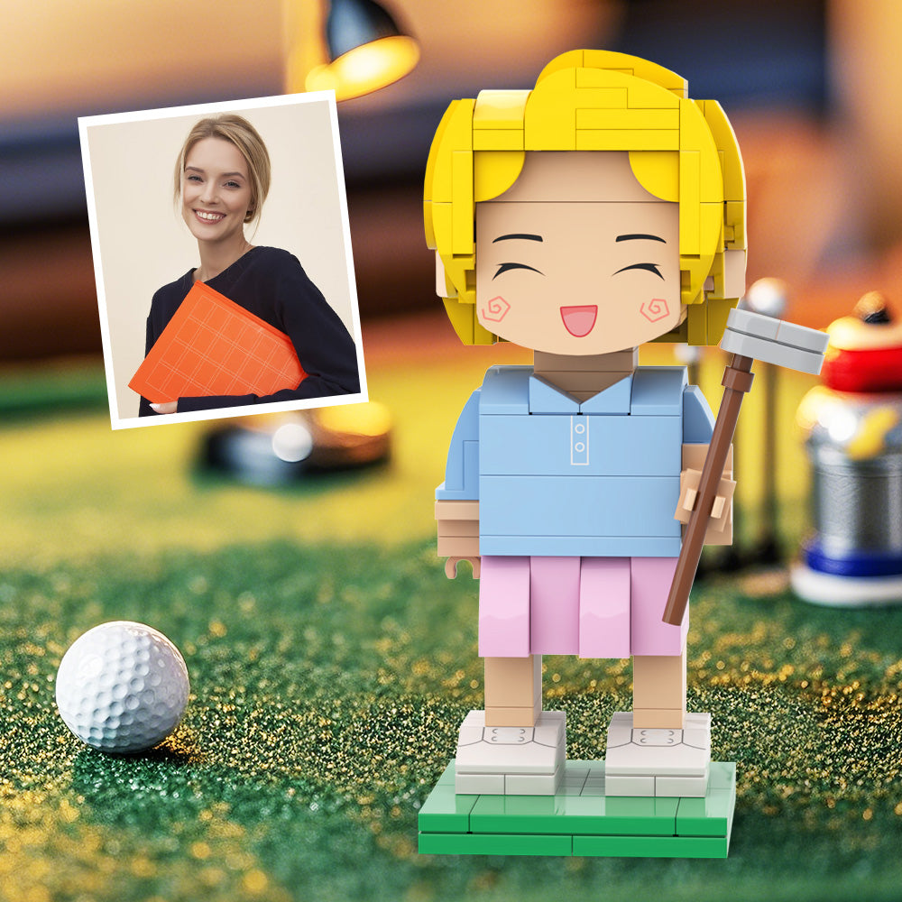 Customized Head Golfer Posing Brick Figure with Engraved Text Occupational Gift