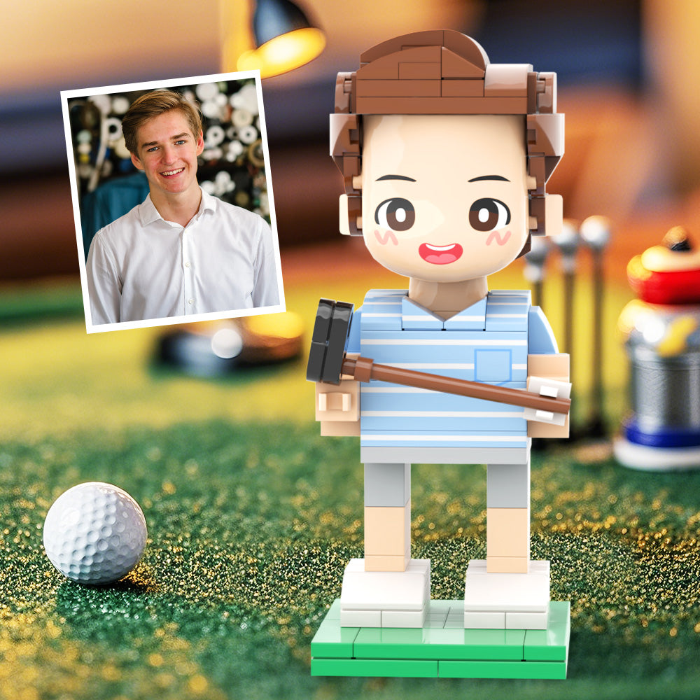 Customized Head Couple Playing Golf Brick Figure with Engraved Text Occupational Gift