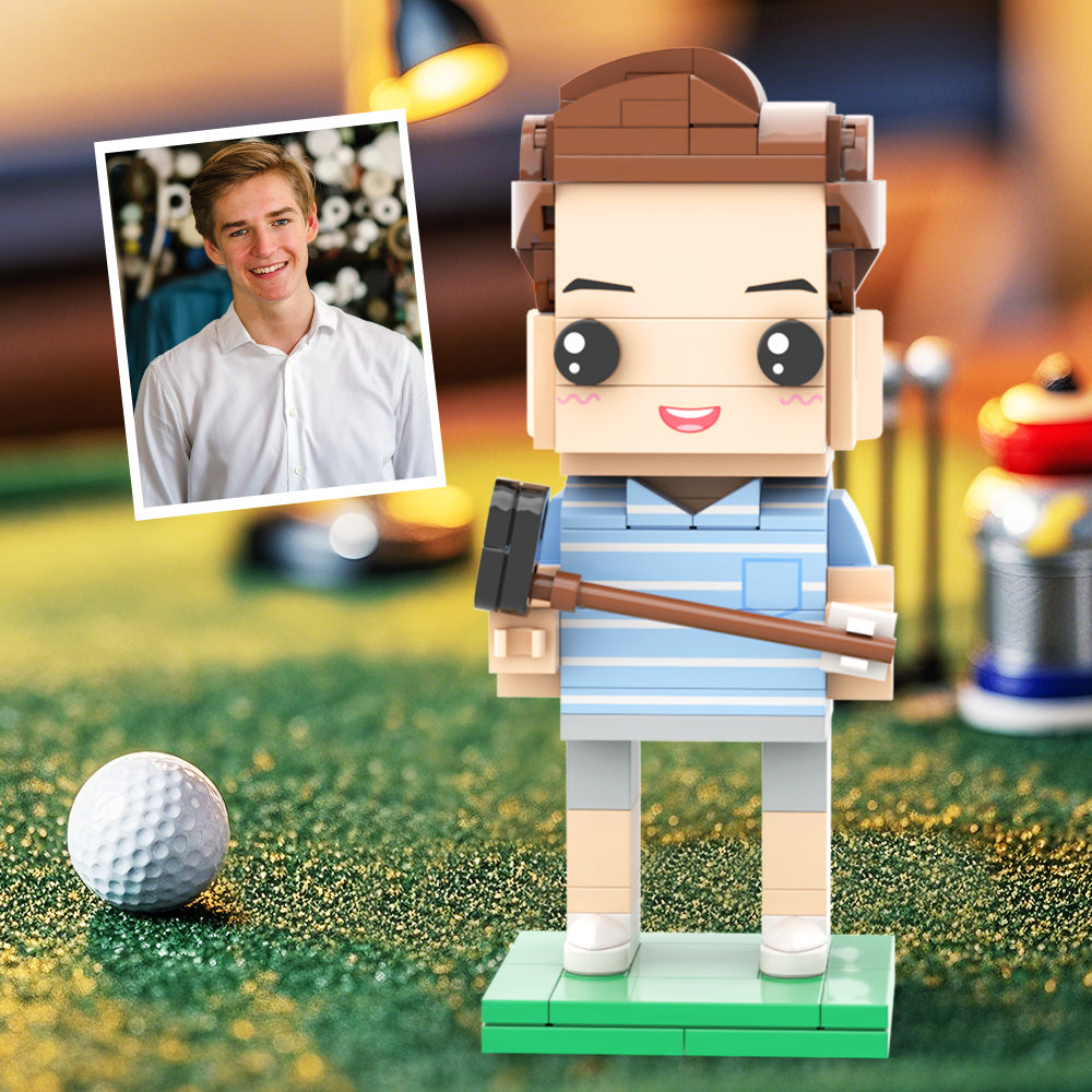 Customized Head Golfer Posing Brick Figure with Engraved Text Occupational Gift