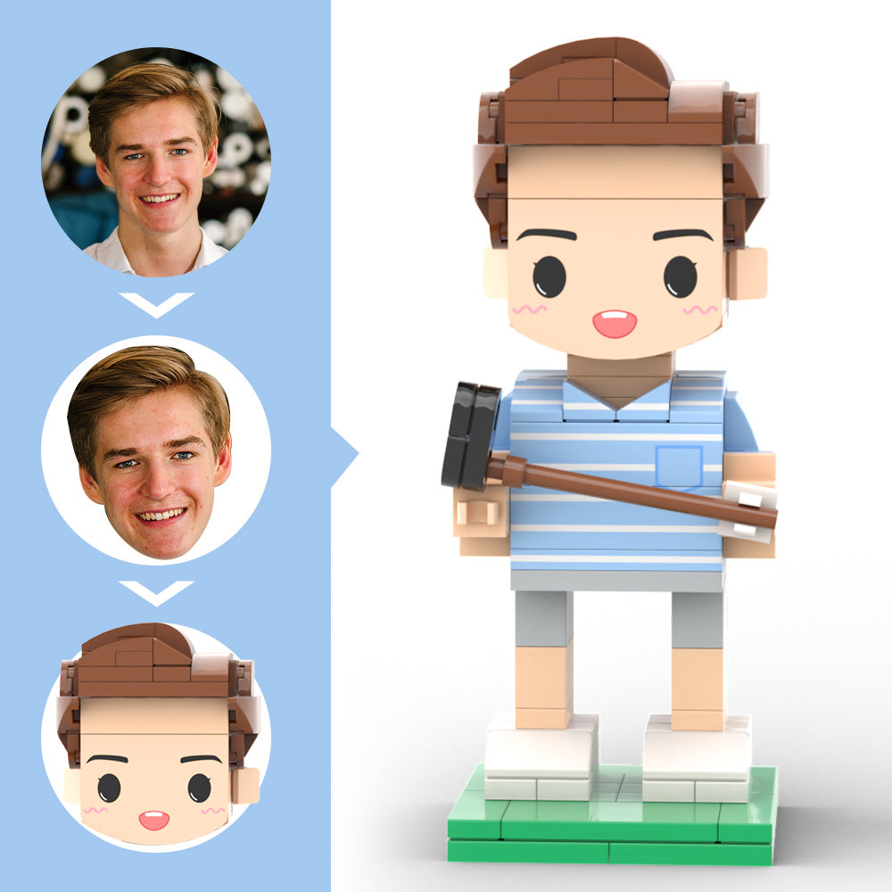 Customized Head Golfer Posing Brick Figure with Engraved Text Occupational Gift