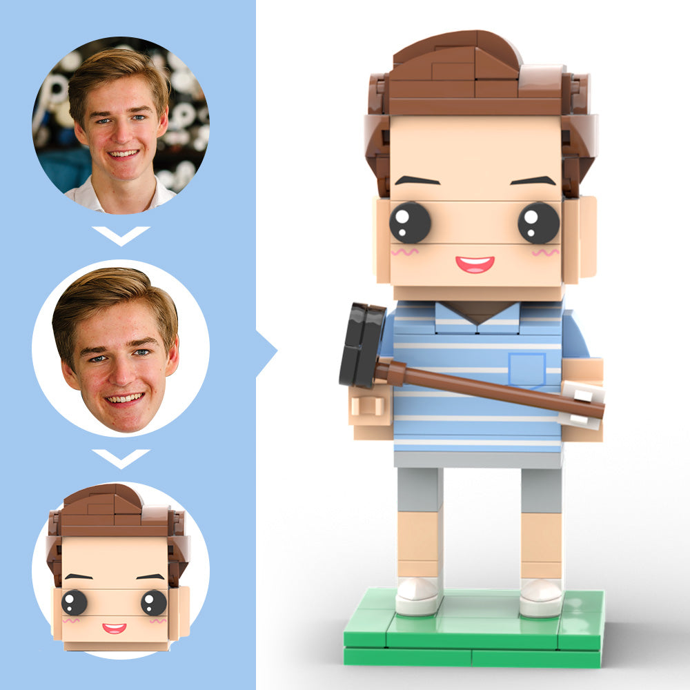 Customized Head Golfer Posing Brick Figure with Engraved Text Occupational Gift