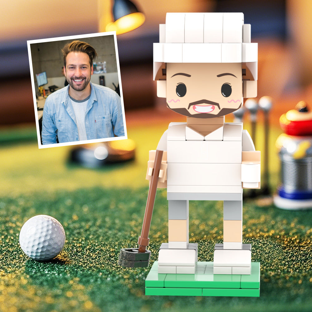 Customized Head Golfer Posing Brick Figure with Engraved Text Occupational Gift