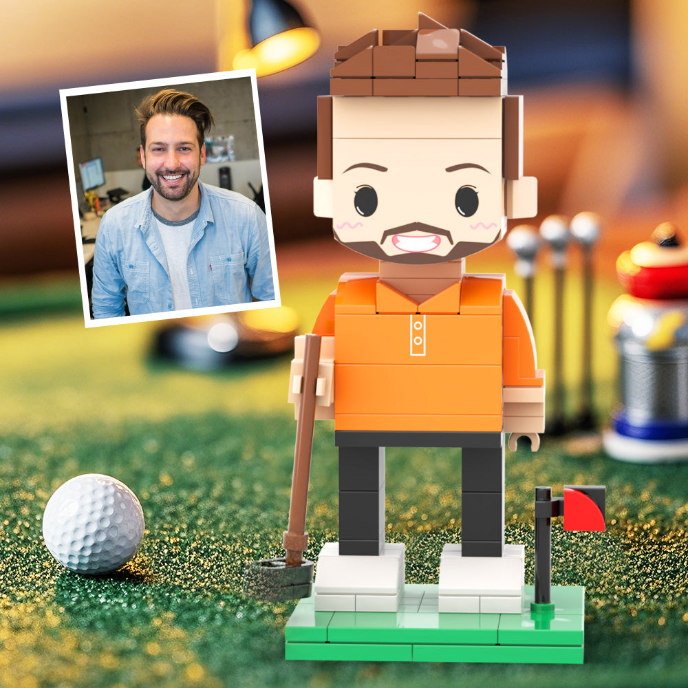 Customized Head Golfer Posing Brick Figure with Engraved Text Occupational Gift
