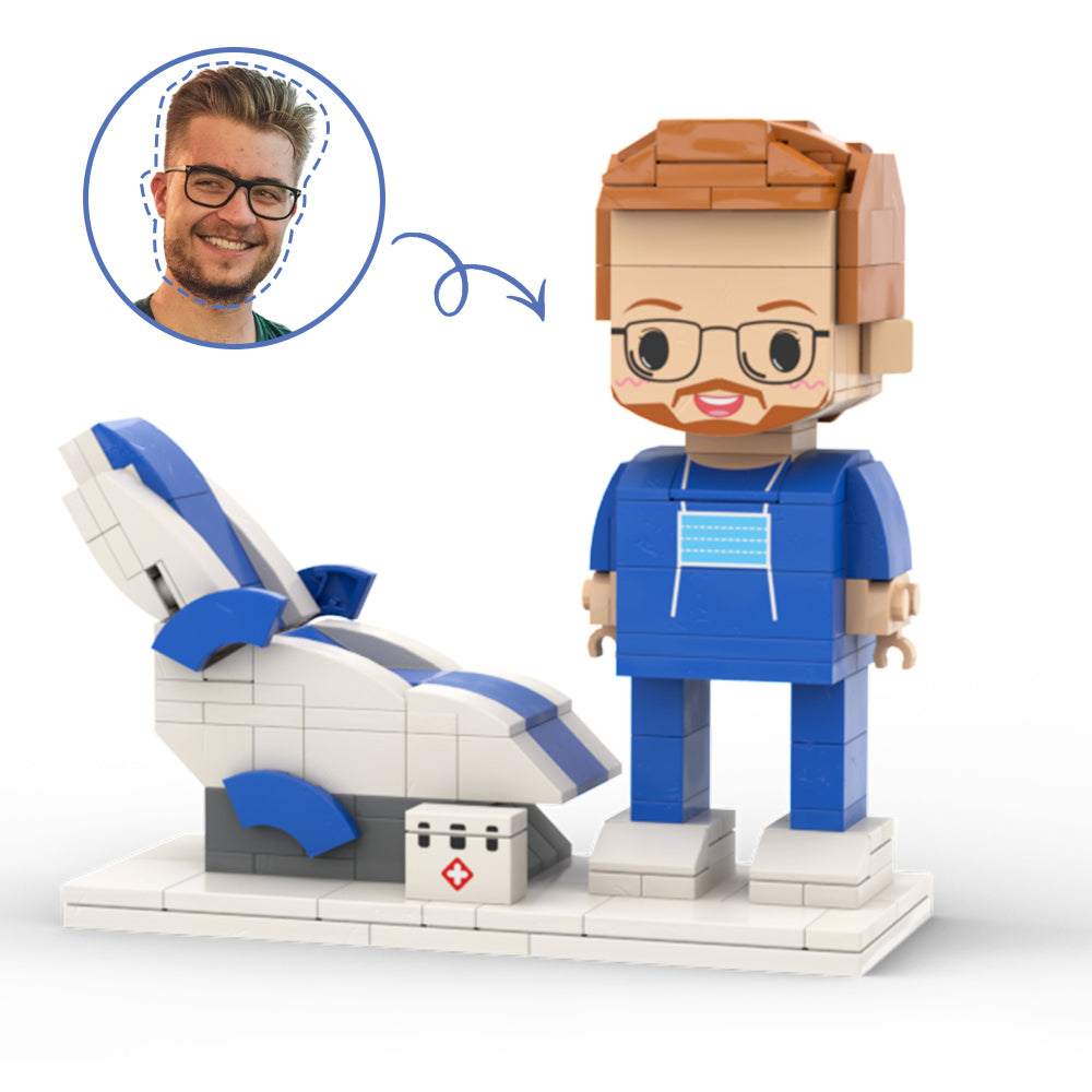Doctors' Day Gift Physician Student in Surgical Gown Customized Head Brick Figure with Engraved Text Occupational Gift