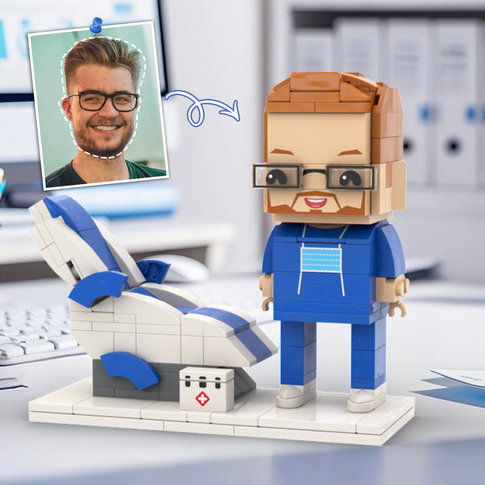 Doctors' Day Gift Physician Student in Surgical Gown Customized Head Brick Figure with Engraved Text Occupational Gift