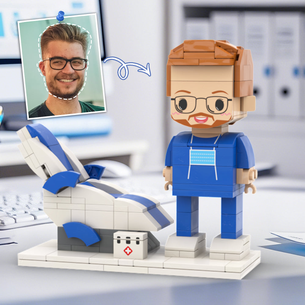 Doctors' Day Gift Physician Student in Surgical Gown Customized Head Brick Figure with Engraved Text Occupational Gift