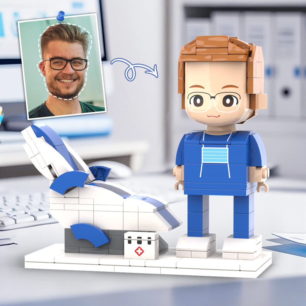 Doctors' Day Gift Physician Student in Surgical Gown Customized Head Brick Figure with Engraved Text Occupational Gift