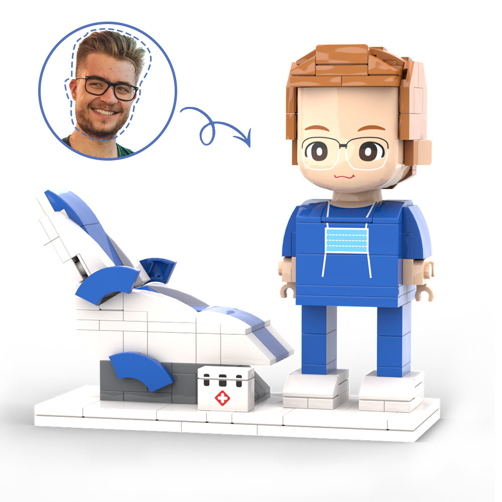 Doctors' Day Gift Physician Student in Surgical Gown Customized Head Brick Figure with Engraved Text Occupational Gift