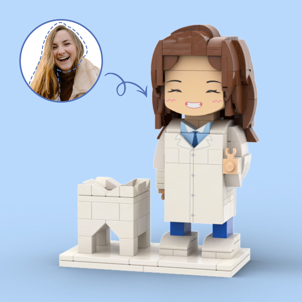 Cardiologist Holding Red Heart Customized Head Brick Figure with Engraved Text Doctors' Day Gift Occupational Gift