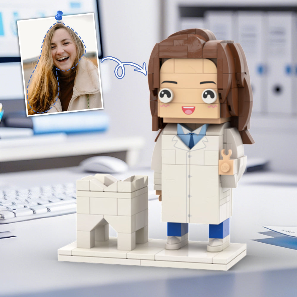 Cardiologist Holding Red Heart Customized Head Brick Figure with Engraved Text Doctors' Day Gift Occupational Gift
