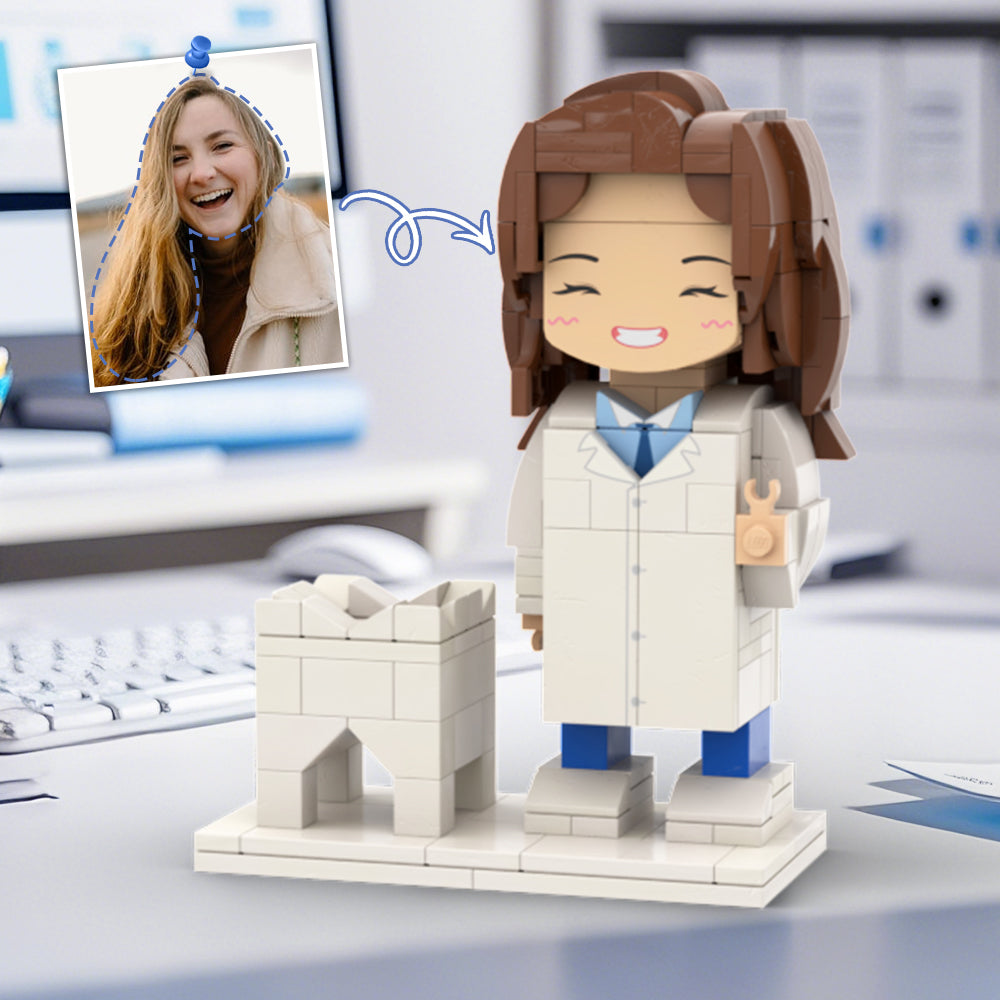 Cardiologist Holding Red Heart Customized Head Brick Figure with Engraved Text Doctors' Day Gift Occupational Gift