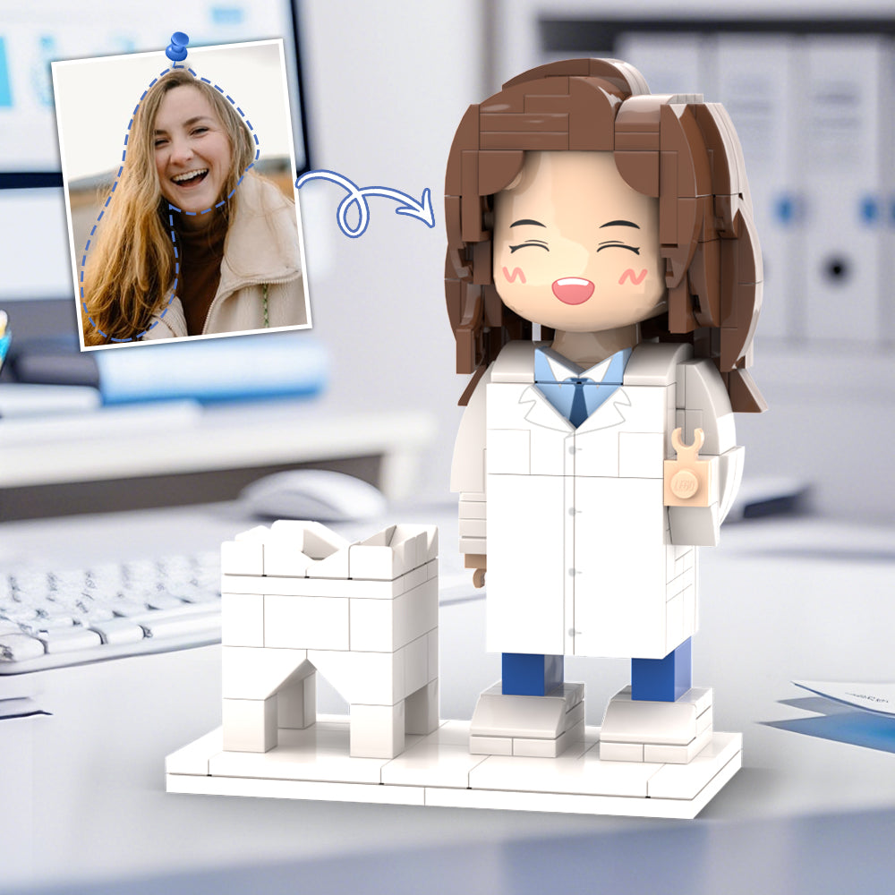 Doctors' Day Gift Physician Student in Surgical Gown Customized Head Brick Figure with Engraved Text Occupational Gift