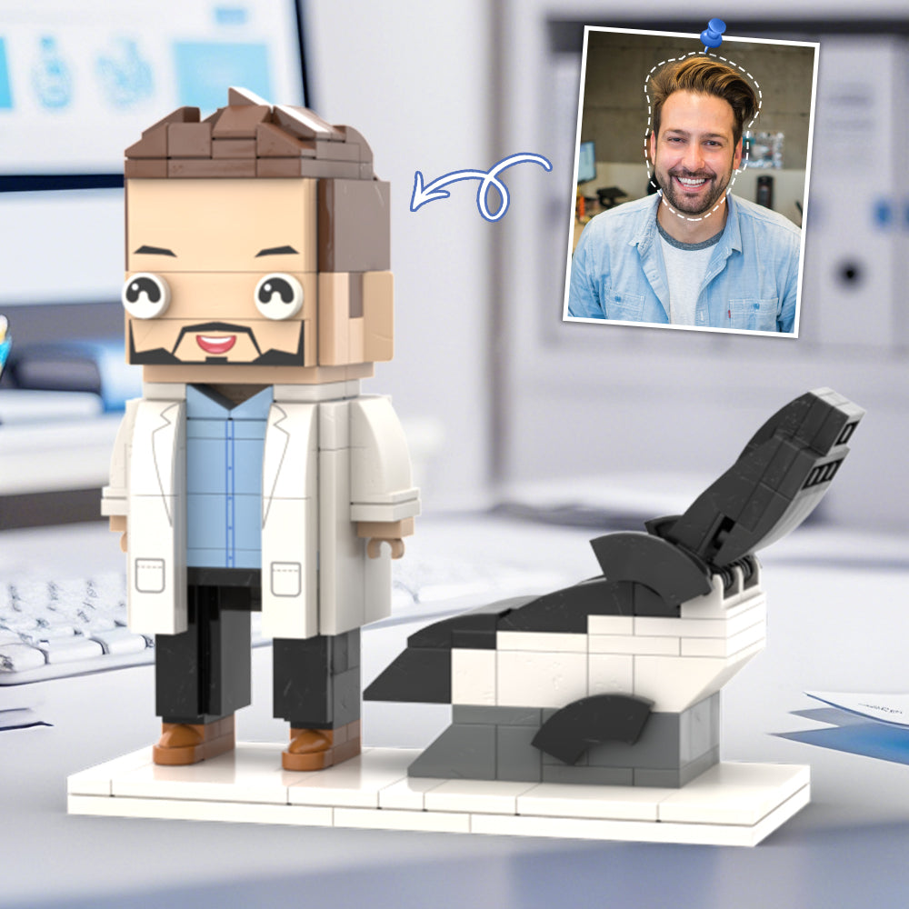 Doctors' Day Gift Physician Student in Surgical Gown Customized Head Brick Figure with Engraved Text Occupational Gift