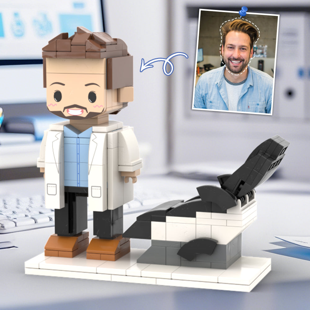 Doctors' Day Gift Physician Student in Surgical Gown Customized Head Brick Figure with Engraved Text Occupational Gift