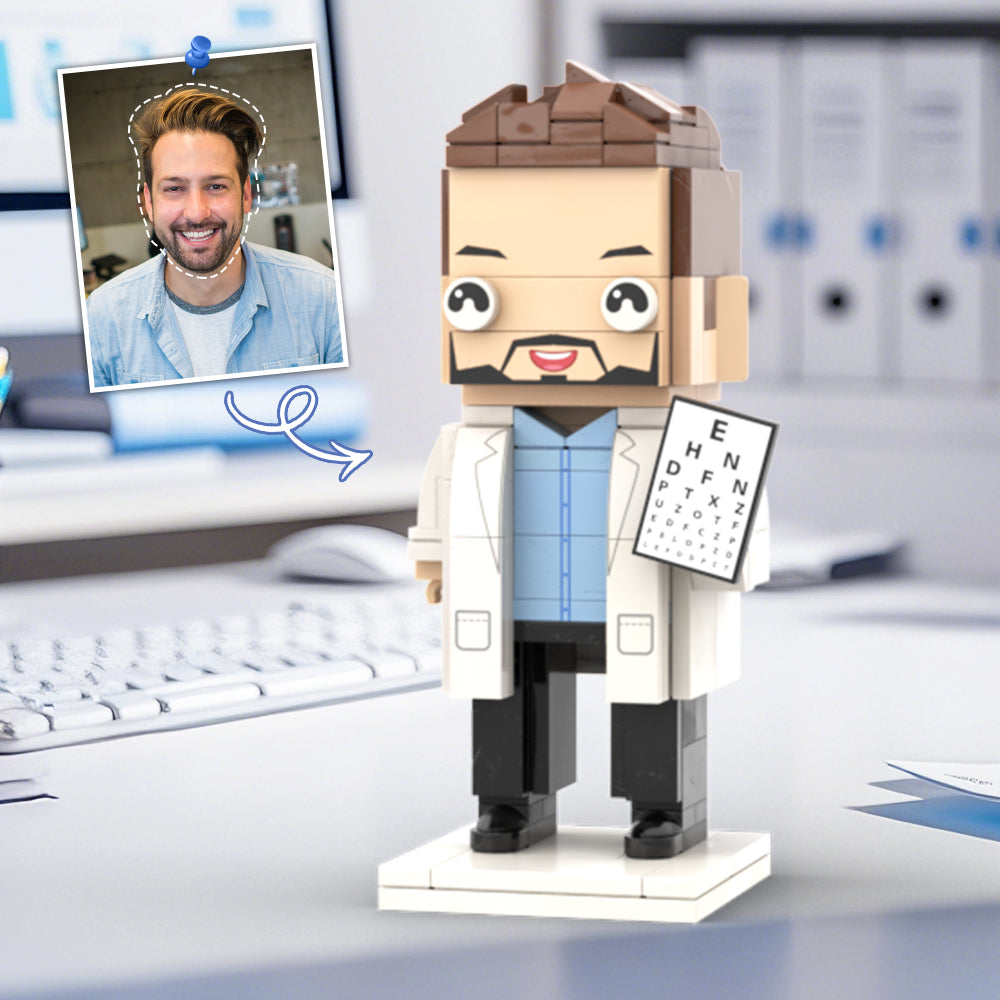 Doctors' Day Gift Physician Student in Surgical Gown Customized Head Brick Figure with Engraved Text Occupational Gift