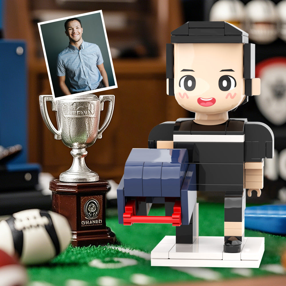Customized Head Brick Figure American Football Player Holding Helmets Ready to Participate in The Game Occupational Gift