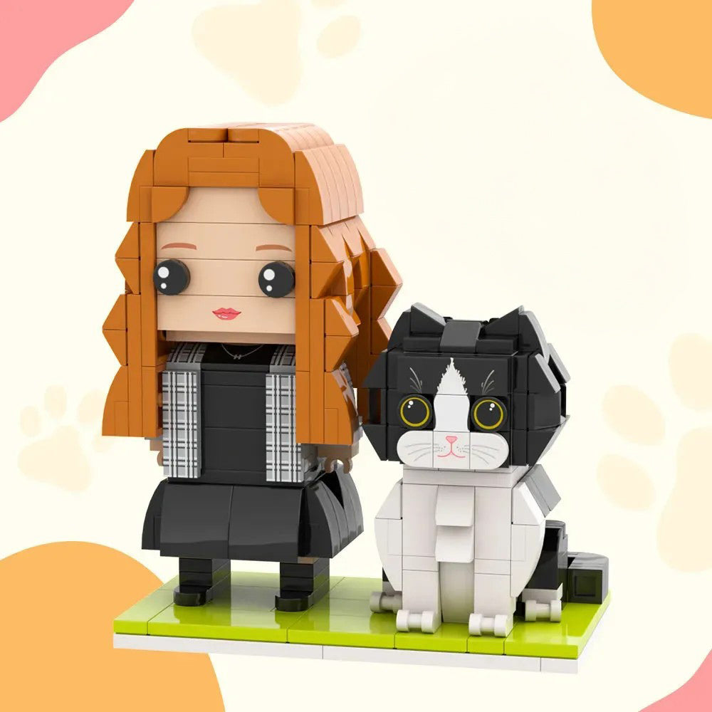 Full Body Customizable Brick Figures Persaonalized Brick Figures with Cat Universal Interlocking Plastic Toy Sets Chritmas Gift To Remember