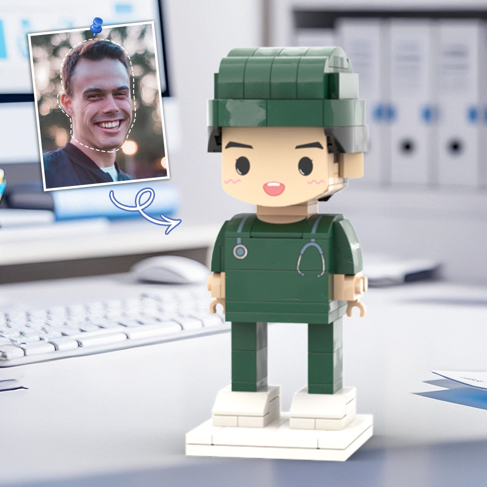 Doctors' Day Gift Physician Student in Surgical Gown Customized Head Brick Figure with Engraved Text Occupational Gift