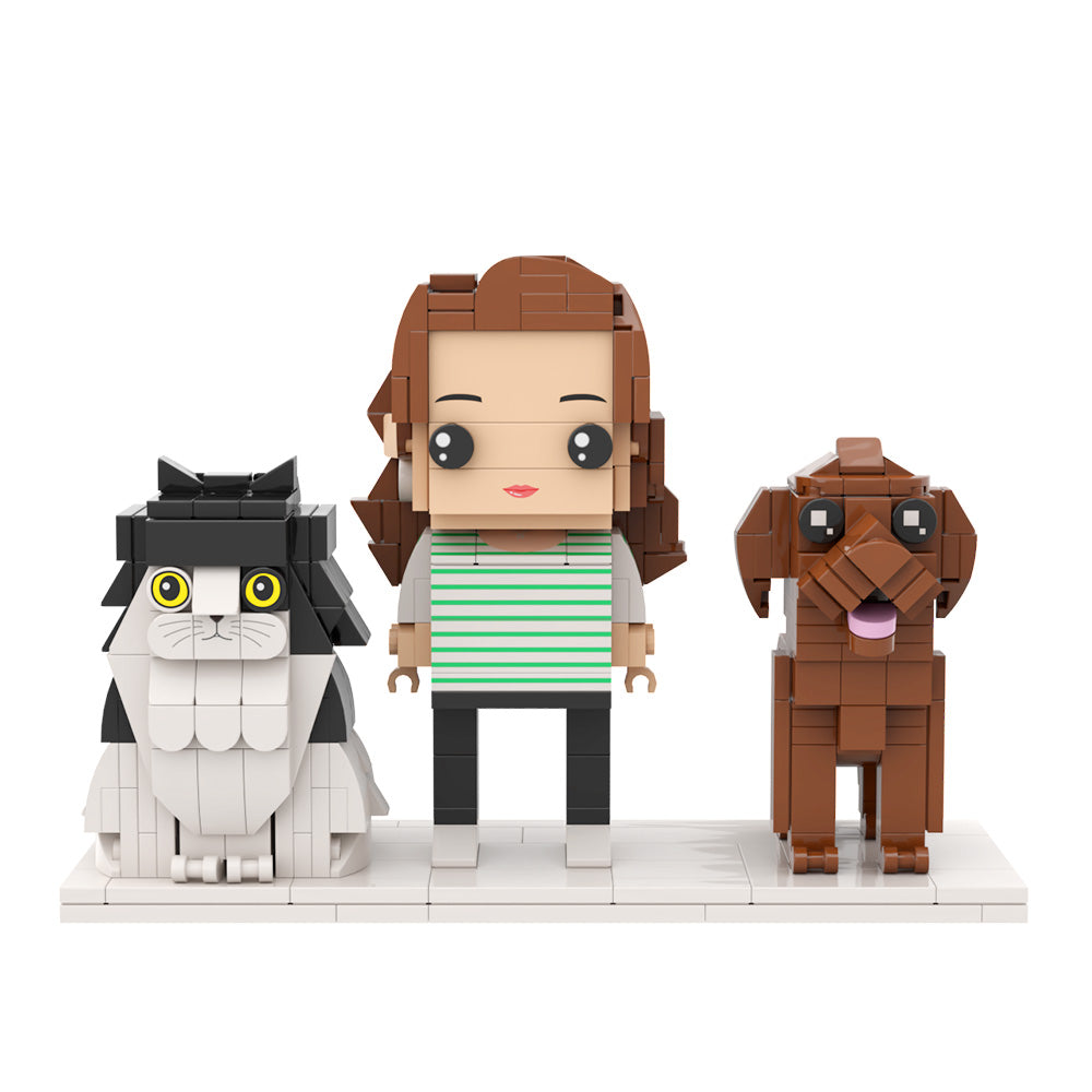 Personalized 1 People Fully Body People With Dog and Cat Pets Family Gifts