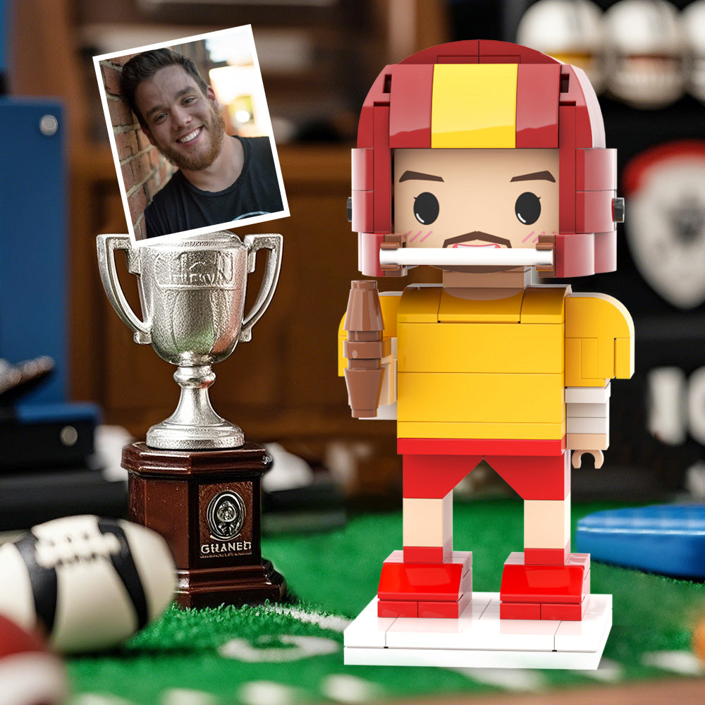 Customized Head Brick Figure American Football Player Holding Helmets Ready to Participate in The Game Occupational Gift