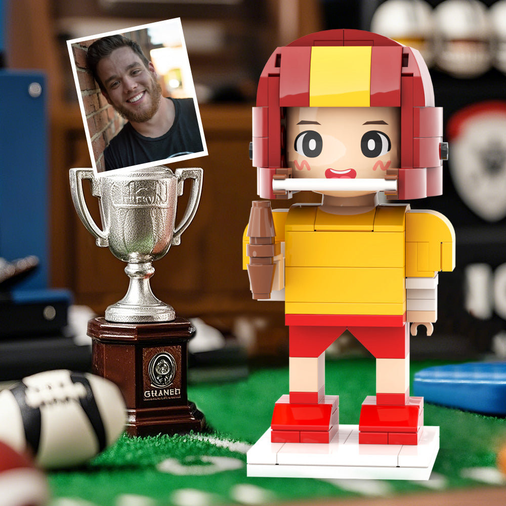Customized Head Brick Figure American Football Player Holding Helmets Ready to Participate in The Game Occupational Gift
