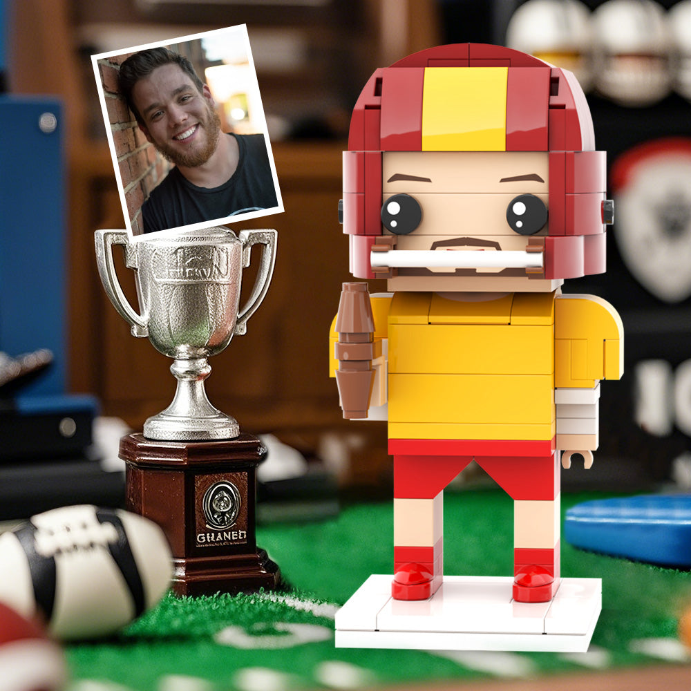 Customized Head Brick Figure American Football Player Holding Helmets Ready to Participate in The Game Occupational Gift