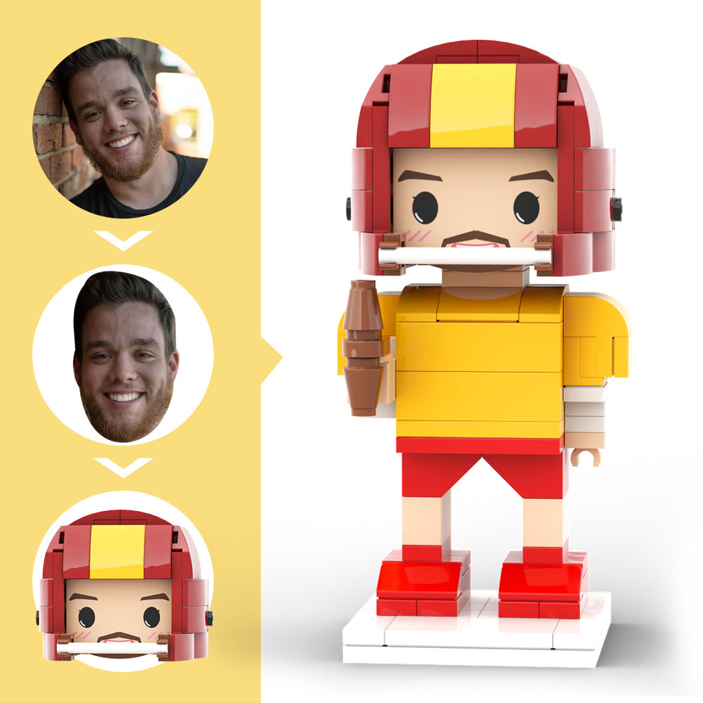 Customized Head Brick Figure American Football Player Holding Helmets Ready to Participate in The Game Occupational Gift