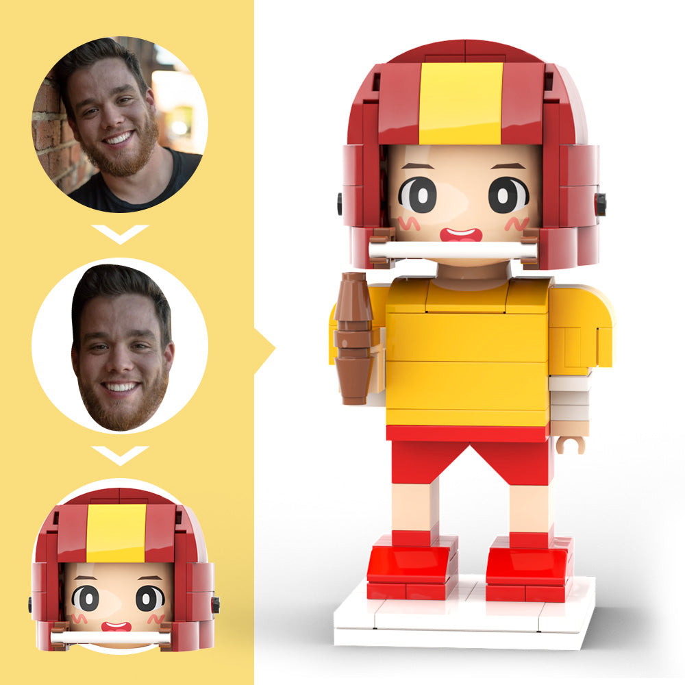 Customized Head Brick Figure American Football Player Holding Helmets Ready to Participate in The Game Occupational Gift