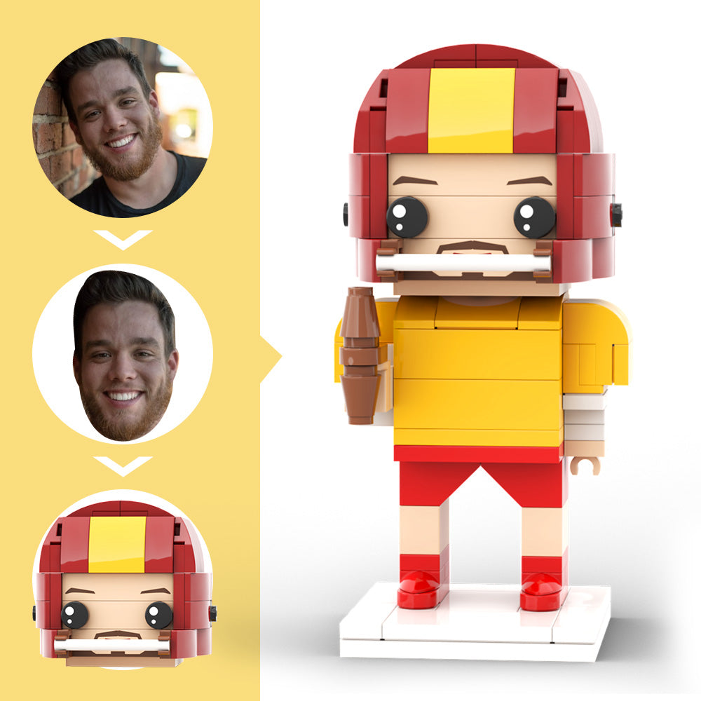 Customized Head Brick Figure American Football Player Holding Helmets Ready to Participate in The Game Occupational Gift