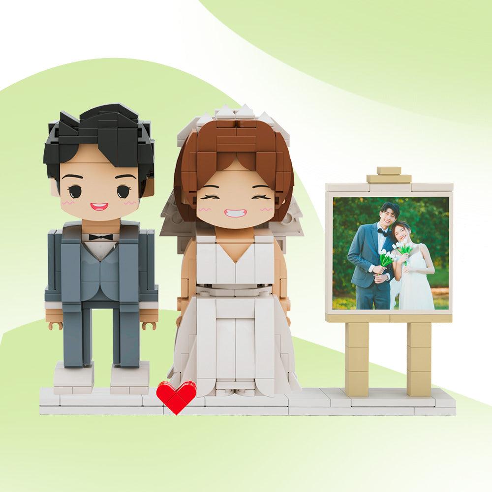Full Body Customizable 2 People Photo Frame Custom Cute Brick Figures Universal Interlocking Plastic Toy for Him Gift For Wedding Bride