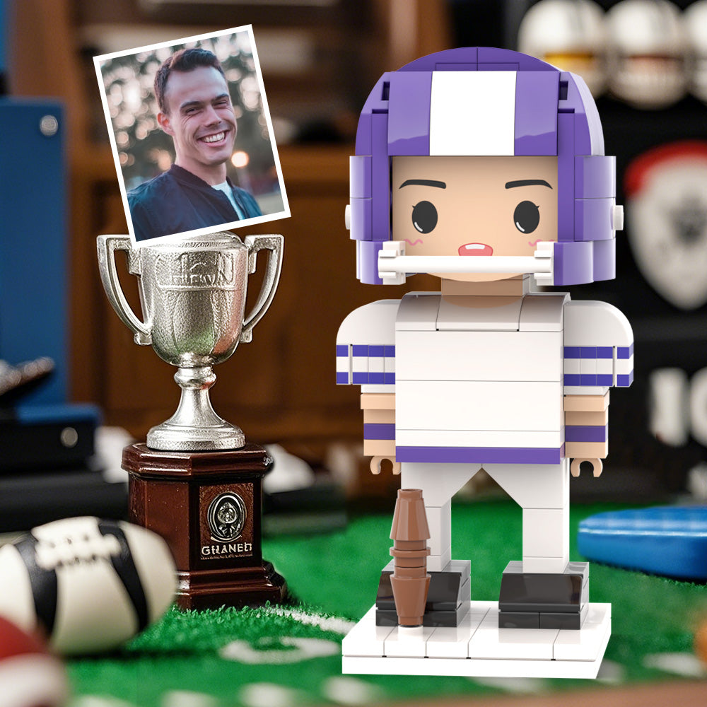 Customized Head Brick Figure American Football Player Holding Helmets Ready to Participate in The Game Occupational Gift