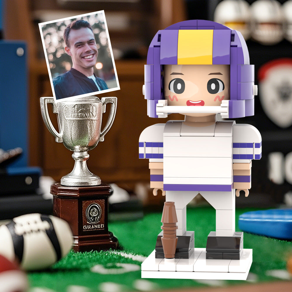 Customized Head Brick Figure American Football Player Holding Helmets Ready to Participate in The Game Occupational Gift