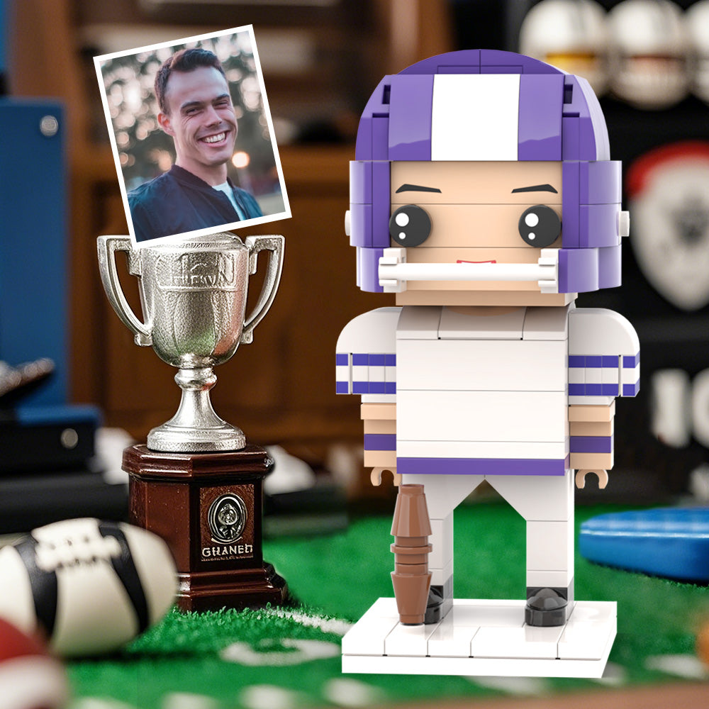 Customized Head Brick Figure American Football Player Holding Helmets Ready to Participate in The Game Occupational Gift