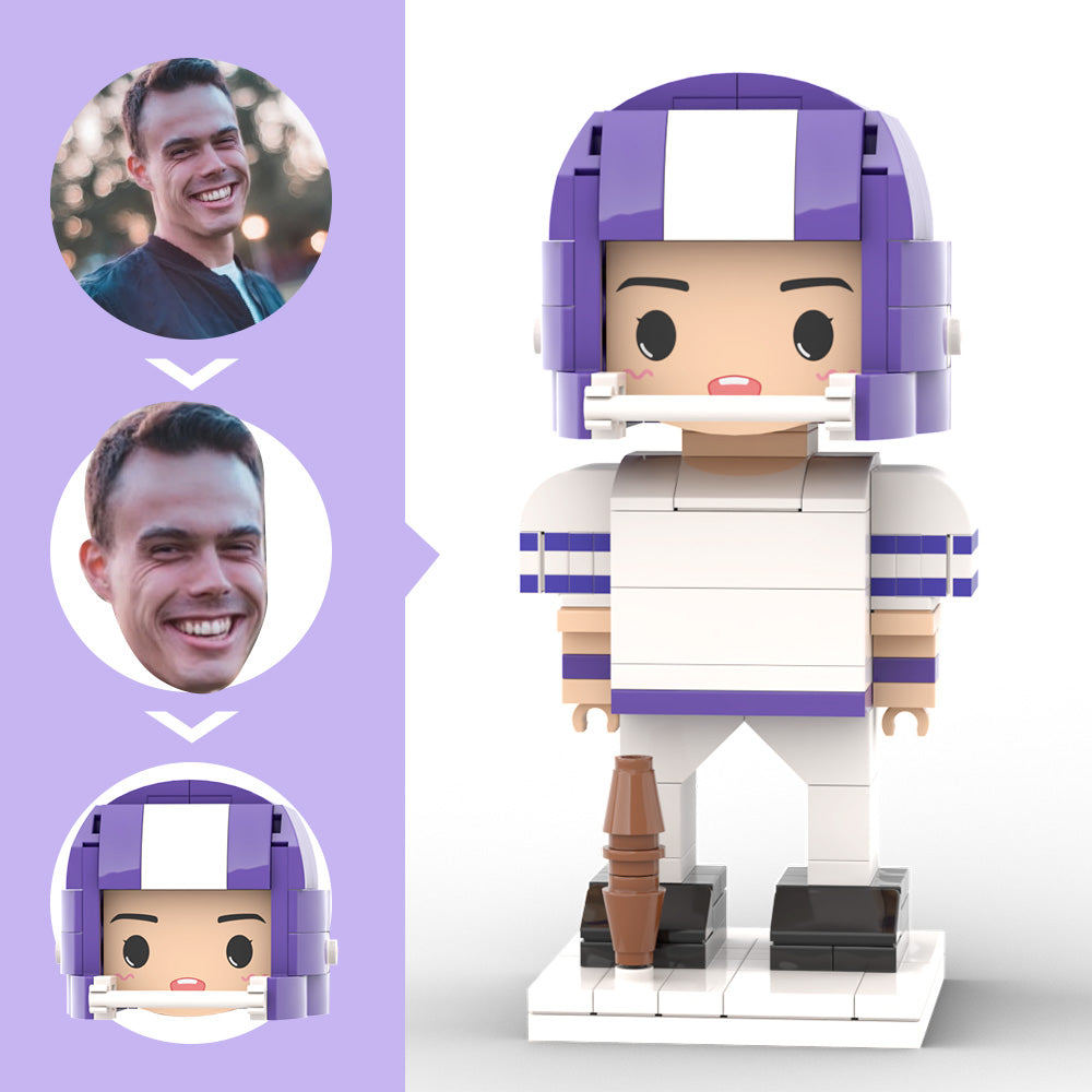 Customized Head Brick Figure American Football Player Holding Helmets Ready to Participate in The Game Occupational Gift