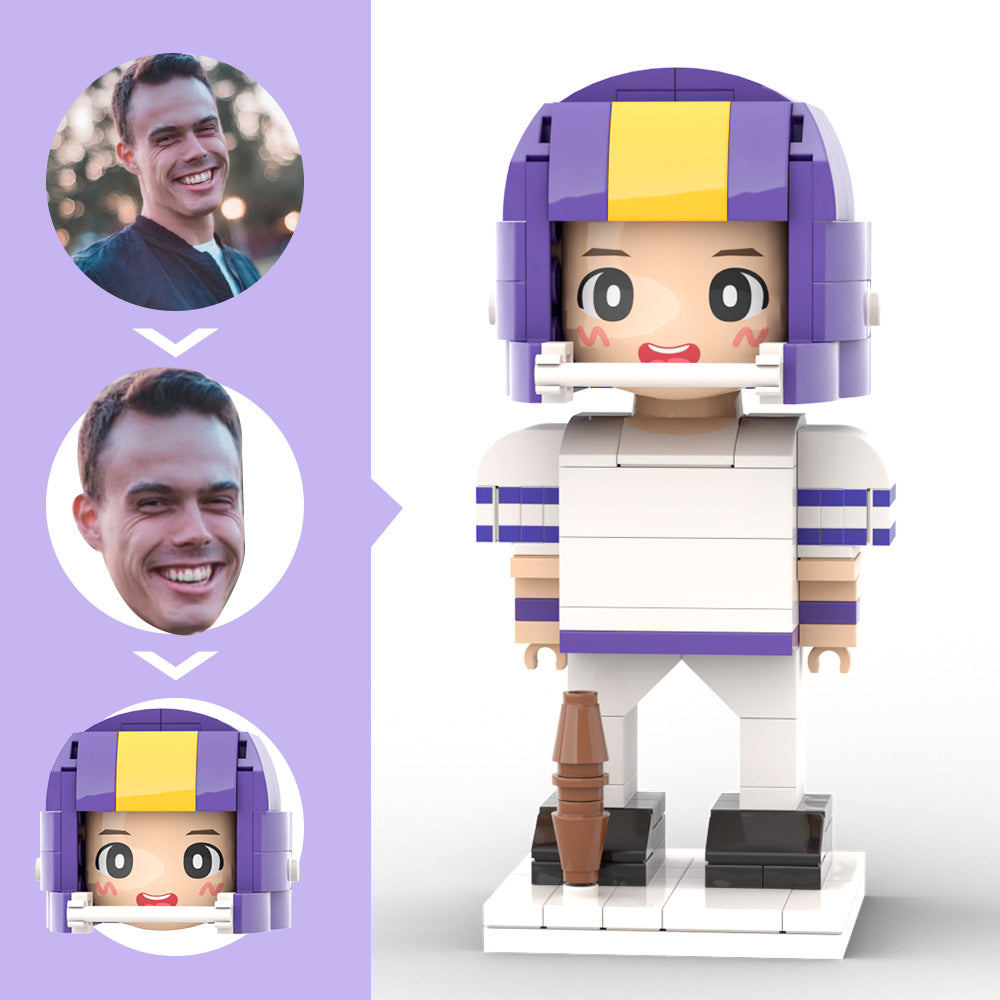 Customized Head Brick Figure American Football Player Holding Helmets Ready to Participate in The Game Occupational Gift
