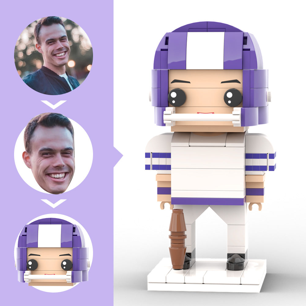 Customized Head Brick Figure American Football Player Holding Helmets Ready to Participate in The Game Occupational Gift