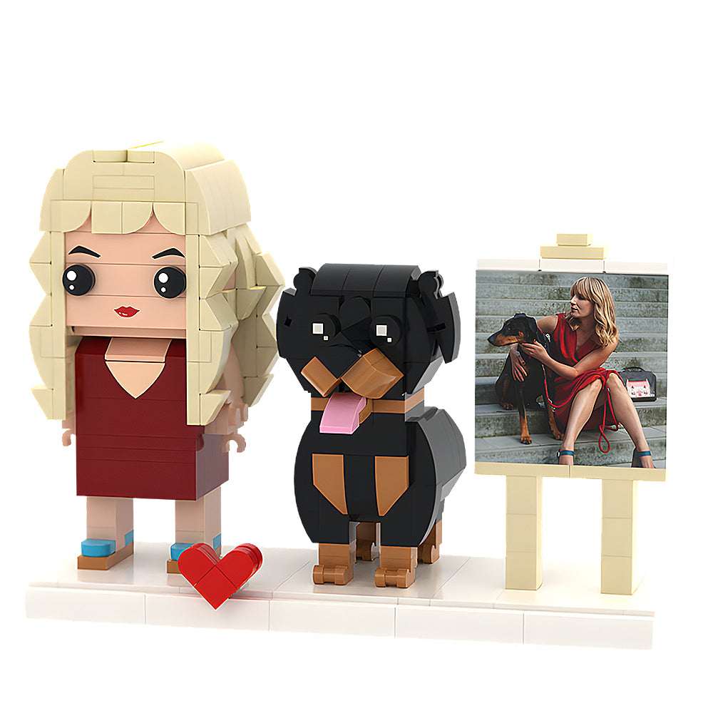 Persaonalized Cute Brick Figures Customizable Fully Body People With Dog