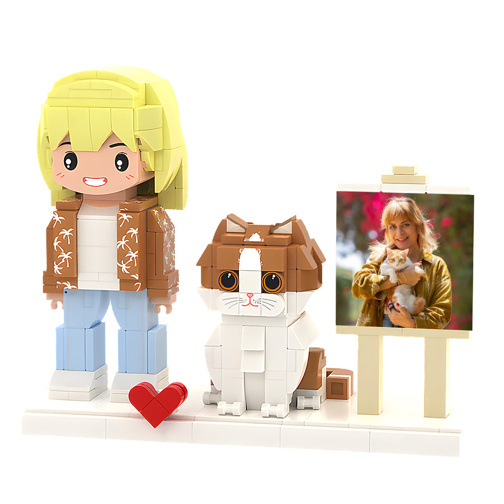 Persaonalized Cute Brick Figures Customizable Fully Body People With Dog