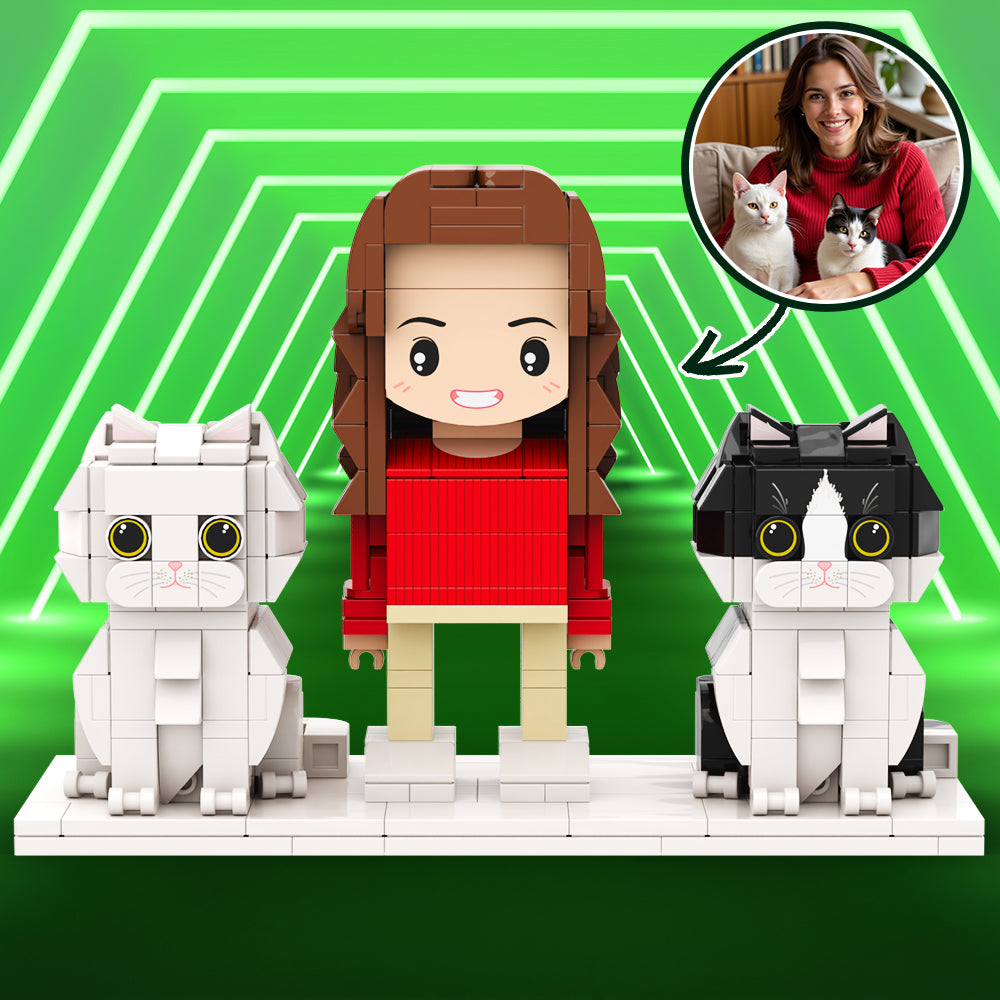 Personalized 1 People Fully Body People With Dog and Cat Pets Family Gifts