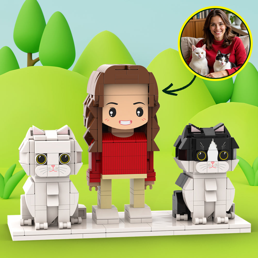 Personalized 1 People Fully Body People With Dog and Cat Pets Family Gifts