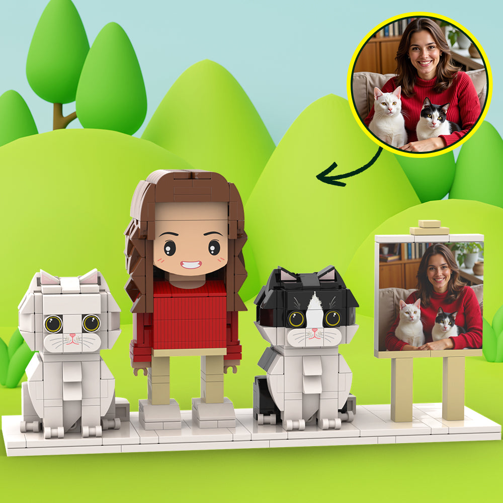 Personalized 1 People Fully Body People With Dog and Cat Pets Family Gifts