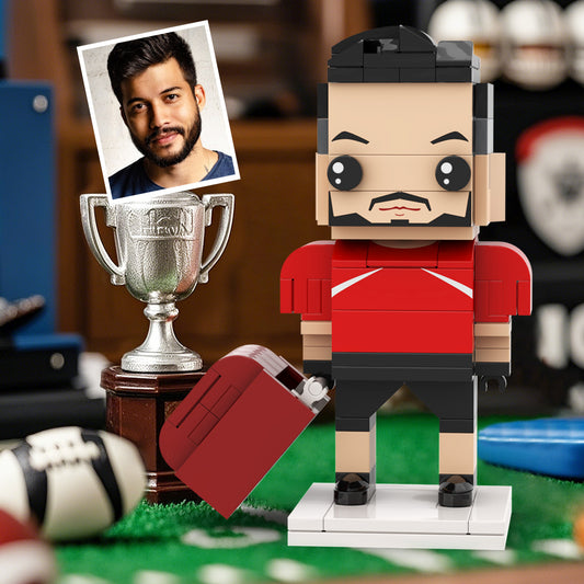 Customized Head Brick Figure American Football Player Holding Helmets Ready to Participate in The Game Occupational Gift