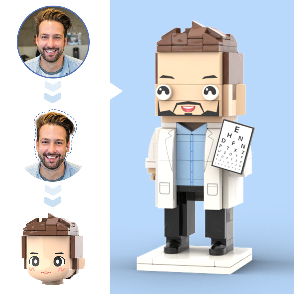 Doctors' Day Gift Customized Head Brick Figure for Female Doctor in Lab Coat with Engraved Text Occupational Gift