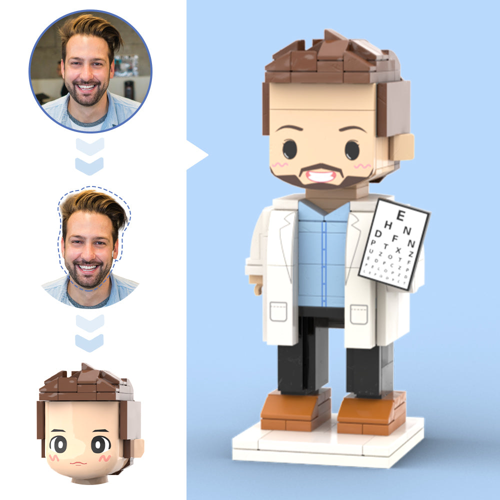Doctors' Day Gift Customized Head Brick Figure for Female Doctor in Lab Coat with Engraved Text Occupational Gift