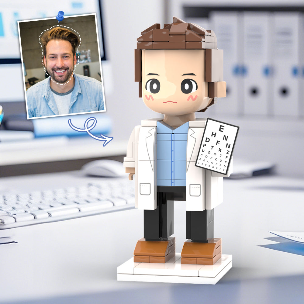 Doctors' Day Gift Customized Head Brick Figure for Female Doctor in Lab Coat with Engraved Text Occupational Gift