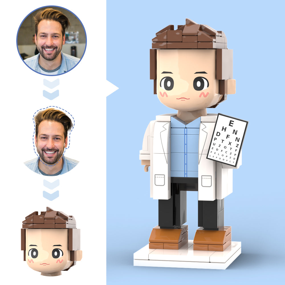 Doctors' Day Gift Customized Head Brick Figure for Female Doctor in Lab Coat with Engraved Text Occupational Gift
